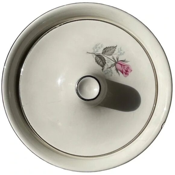 VTG Taylor Smith Taylor Pink Roses, BlueGray Leaves, Bowl w/Lid, Snack Tray 8.5” - Picture 4 of 15